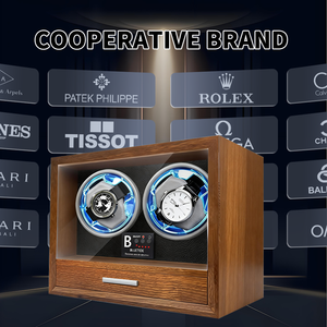 BLUETIDE BLUETIDE BLUETIDE BLUETIDE BLUETIDE <span class=keywords><strong>Remontoir</strong></span> de <span class=keywords><strong>montre</strong></span> <span class=keywords><strong>automatique</strong></span> intelligent à 2 emplacements en cuir marron avec finition bois de noyer, contrôle par application, OEM ODM, léger et ultra-<span class=keywords><strong>silencieux</strong></span> - Product Image 1