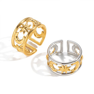 Anillo Personalizado al por Mayor, de Acero Inoxidable 316L, Chapado en Oro de 14k y 18k, con Diseño de Estrella y Luna, para Mujer - Product Image 5