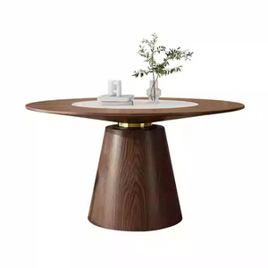 Обеденный стол из массива скандинавского дерева с круглой столешницей из сланца и встроенной вращающейся подставкой Lazy Susan для дома и ресторана - Product Image 6