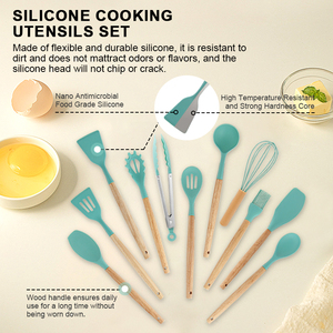 Bán buôn 19 cái tay cầm bằng gỗ không dính chịu nhiệt Silicone nhà bếp đồ dùng thiết lập + Thùng nướng nấu ăn Công cụ phụ kiện - Product Image 2