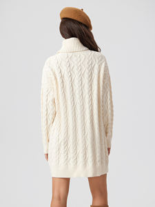 Femmes Vintage élégant câble tricot <span class=keywords><strong>robe</strong></span> pull automne <span class=keywords><strong>hiver</strong></span> col rond Mini robes à manches longues Slim Fit respirant Polyester - Product Image 3