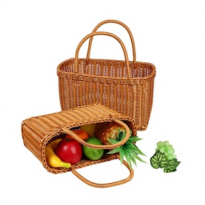 Cesto portaoggetti rettangolare in PP effetto rattan stile giapponese con manici per snack, pane, giocattoli e organizzazione cassetti <span class=keywords><strong>bagno</strong></span> - Product Image 1
