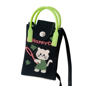 Koreanische Version New Ins Style Niedliche Katze bedruckte Damen-Strickt asche Polyester Open Daily Travel Tragbare Umhängetasche - Product Image 5