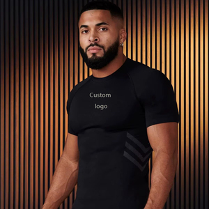 Camiseta de gimnasio para hombre con logotipo personalizado | Camiseta de entrenamiento de nailon elástico de secado rápido | Camiseta de manga corta transpirable para entrenamiento físico - Product Image 1