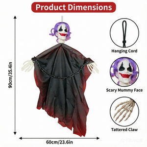 ของตกแต่งวันฮาโลวีนรูปผีห้อยขนาด 35.4 นิ้ว พร้อมกรงเล็บโครงกระดูกสุดหลอน ผ้าคลุมตาข่ายสีดำ และโซ่ตกแต่ง สำหรับต้นไม้ สวน และบ้านผีสิง - Product Image 4