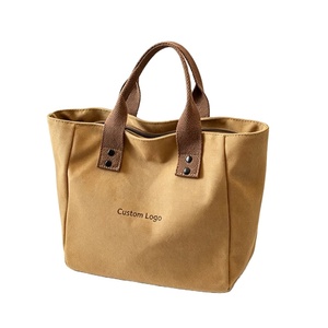 Eco Friendly Reusable Zipper Closure Letter Pattern <b>Medium</b> Size Canvas for Daily Commute Shopping Custom Logo Canvas <b>Tote</b> <b>Bag</b> - Product Image 1