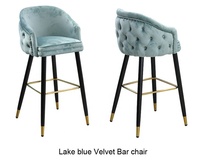 Tabouret de bar haut avec revêtement métallique, moderne, en velours bleu marine, chaise de bar de restaurant, chaise de salle à manger dorée, mobilier de salle à manger, mobilier de maison