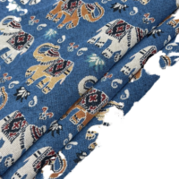 Tissu Jacquard Brocart Motif Éléphant Teint en Fil Polyester/Coton Poids Moyen pour Textile de Maison, Tapisserie, Canapés, Nappes, Plaids