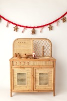 Piccola Cucina Giocattolo in Bambù e Rattan per Bambine, Set da Cucina Fatto a Mano per Bambini di 2-4 Anni