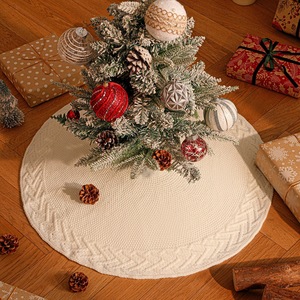 Jupe de sapin de Noël blanche en tricot chevron, 24/36/48 pouces, en <span class=keywords><strong>acrylique</strong></span>, avec collier de protection, décoration rustique pour les fêtes - Product Image 1