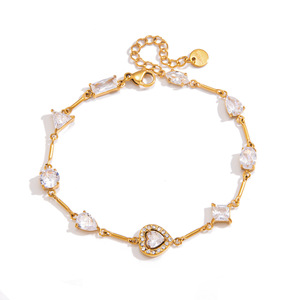 Heart-Shaped Zircon <b>Titanium</b> Steel Bracelet For Women Light Luxury Jewelry Stainless Steel 18K Gold Plated Gift Occasion - Product Image 5