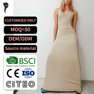 Robe d'été décontractée personnalisée OEM, en lin et coton de haute qualité, simple, unie, respirante, col rond, sans manches, maxi, ample, robe de plage - Product Image 1