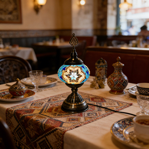 Lampe en mosaïque turque de style Art Déco, lampe de chevet avec abat-jour en acrylique, design rustique pour salle de lecture - Product Image 2