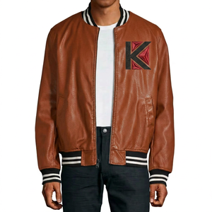 <b>Men's</b> High School Designer Varsity <b>Jackets</b> Custom Chenille Embroidery Cow Milled Leather Stand Black Brown <b>Canvas</b> Kalan Fashion - Product Image 3