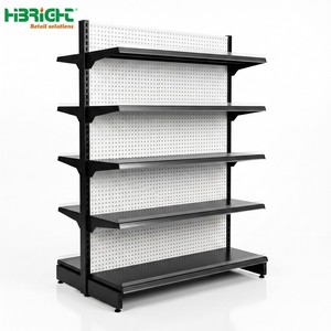 Étagères de supermarché modernes en acier blanc avec cadre imitation bois, présentoirs de vente au détail pour supermarché - Product Image 3