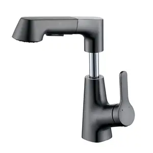 New Arrival Matte Black Counter Tap Deck Mounted Mixer Lavatory Gun Grey Pull Up Vessel Bathroom Sink Faucet