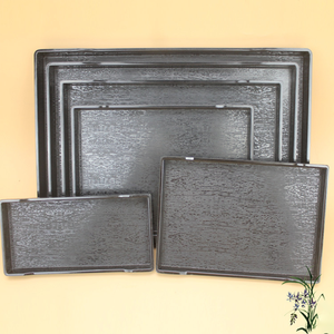 Plateaux de service rectangulaires pour hôtels et maisons d'hôtes, style européen, en céramique noire, mélamine, imitation bois - Product Image 2