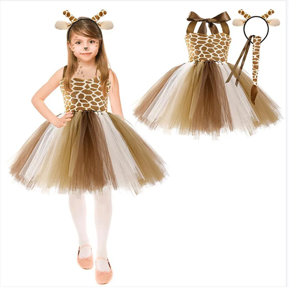 Little Girl Party Princess Dress Kids Halloween Jungle Party Cosplay Giraffe Costume Animal Tutu Skirt