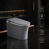 WC intelligent monobloc sans bride avec bidet chauffant, chasse automatique, cuvette allongée, double chasse, télécommande, compatible S-Trap et P-Trap