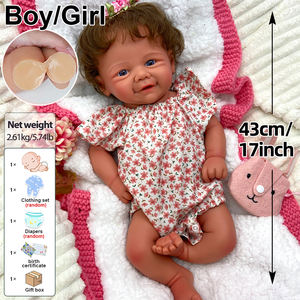Muñeca <span class=keywords><strong>Reborn</strong></span> Encantadora de 17 Pulgadas, Niña Sonrisa Dulce con Pelo Rizado Castaño, Compañera de Juegos Infantil, Cuerpo Completo de Silicona - Product Image 4