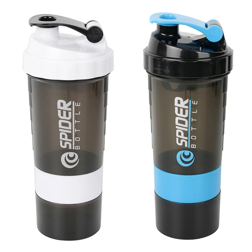 Custom Logo Fitness Protein Gym Shaker Bottle Gym Plastic Water Bottle With Storage Compartments