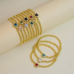 Großhandel Perlen Armband vergoldet Kupfer Zirkon Herz 12 Birth stone Charms Perlen Armband Schmuck