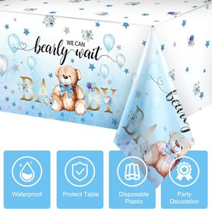 Nappe de table en plastique motif ours pour baby shower, nappe « We Can Bearly Wait » pour fête d'anniversaire et révélation du sexe - Product Image 3