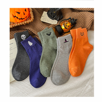 Chaussettes de sport d'Halloween en gros, chaussettes en tissu tricoté fin 200 aiguilles, cadeau d'Halloween, chaussettes en coton, chaussettes orange