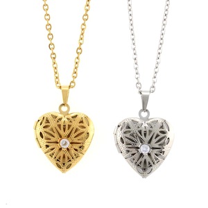 Heart-Shaped Photo <b>Locket</b> Necklace Stainless Steel 18K Gold Plated Pendant With Crystal Everyday Wear Jewelry - Product Image 1