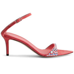 Sandalias de Verano para Mujer, Diseño Sexy con Tira de Gamuza Roja y Pedrería, Punta Puntiaguda, Tacón <span class=keywords><strong>Bajo</strong></span> y Delgado, para Exteriores - Product Image 4