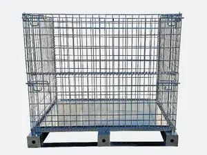 Easy Assemble Warehouse Storage Bins Welded Zinc Galvanized Storage Nestable Steel Pallet Rack Folding Cage Container