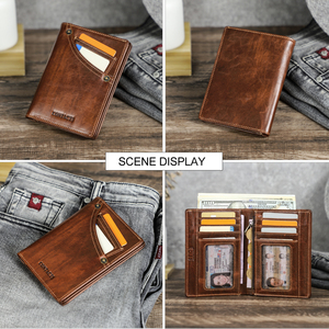 Cartera Bifold de Cuero de Grano Completo Estilo Denim de Contact's con Protección RFID, Múltiples Ranuras para Tarjetas, 2 Ventanas de Malla para Identificación y Bolsillo con Cremallera para Monedas para <span class=keywords><strong>Hombre</strong></span> - Product Image 3