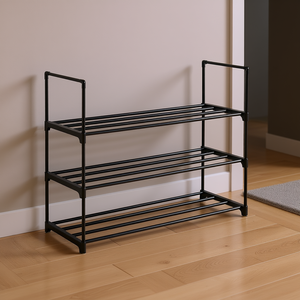 Scarpiera a 3 livelli Ys in metallo nero, organizer autoportante per ingresso, mobile moderno e minimalista per soggiorno - Product Image 2