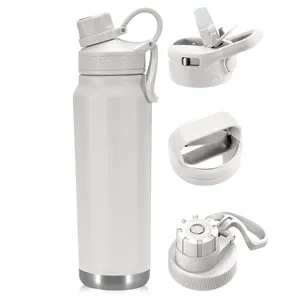 Botella de agua deportiva portátil de acero inoxidable de 24oz personalizada para niños, botella de agua deportiva para bebidas térmicas
