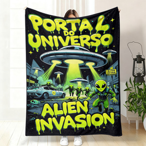 Manta de Franela con Diseño de Invasión Alienígena y OVNIs, Manta para Siesta, Lavable a Máquina, Resistente a la Decoloración, para Dormitorio o Sala de Estar - Product Image 5