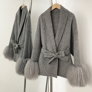 OFTBUY invierno personalizado cálido nuevo elegante corto invierno esponjoso Real mongol piel de cordero puños con cinturón abrigo de lana de doble cara mujeres - Product Image 2