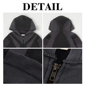 Sudadera con capucha KingSen vintage de algodón lavado con patchwork, cierre de cremallera, corte holgado, bloques de color en contraste, para hombre - Product Image 6