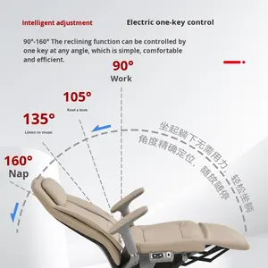 Chaise de bureau en cuir véritable électrique, dossier ergonomique, inclinable, design de luxe léger, base à cinq étoiles, roulettes - Product Image 5