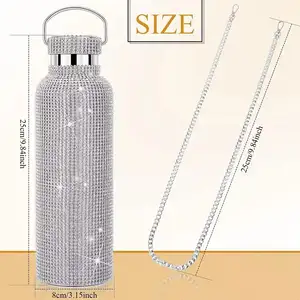 Garrafa térmica de diamante para mulheres, garrafa térmica com brilho, diamante e glitter