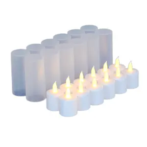 3D Flame Remote Control Set Of 12 yellow Flickering Electric Flameless USB Rechargeable LED Tea Light Candles