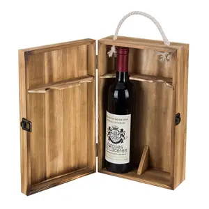 Caixa de madeira luxuosa para garrafa de vinho, embalagem decorativa de presente com logotipo personalizado, caixa retangular de armazenamento único