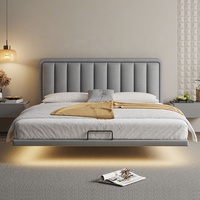 Schlafzimmermöbel Modernes Lederbett mit Stauraum Exzellentes Maßgefertigtes Multifunktionales Graues Weiches Kingsize-Holzbett für Erwachsene