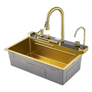 Fregadero <span class=keywords><strong>de</strong></span> cascada <span class=keywords><strong>de</strong></span> acero inoxidable 304 <span class=keywords><strong>de</strong></span> lujo <span class=keywords><strong>de</strong></span> alta calidad dorado, <span class=keywords><strong>llave</strong></span> <span class=keywords><strong>de</strong></span> Piano <span class=keywords><strong>de</strong></span> panal <span class=keywords><strong>de</strong></span> lluvia, fregaderos <span class=keywords><strong>de</strong></span> cocina con pantalla Digital automática - Product Image 6