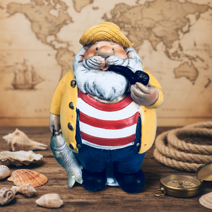 Statue di artigianato in resina personalizzate abito giallo di old sailor smoking statuette sea series furniture for decoration - Product Image 1