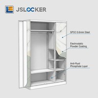 Armoire en acier avec miroir pleine longueur, meuble de rangement métallique, structure KD, pour chambre à coucher, dortoir, appartement