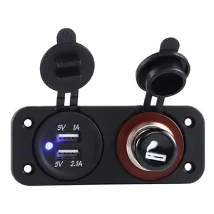 Hot Sale Multi-Functional Upgraded Dual Cigarette Lighter Waterproof 12V Dual USB Car Charger Power Adapter Outlet with Led