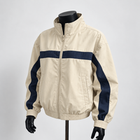 Veste de survêtement rétro vintage coupée et cousue, coupe-vent zippé à rayures beige et marine, personnalisable, OEM ODM, vente en gros, usine