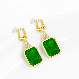 Boucles d'oreilles pendantes haut de gamme en jadéite naturelle birmane de qualité A, motif floral, jade de type glace, incrustées d'argent S925 pour femmes - Product Image 2