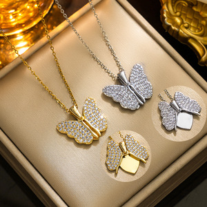 Nuova Collana con Ciondolo a <span class=keywords><strong>Cuore</strong></span> a Farfalla Personalizzabile con Incisione, Gioielli all'Ingrosso - Product Image 3