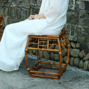 <b>Bamboo</b> Drum <b>Stool</b> Square Yellow Durable Tea Ceremony Accessory Courtyard Use - Product Image 2